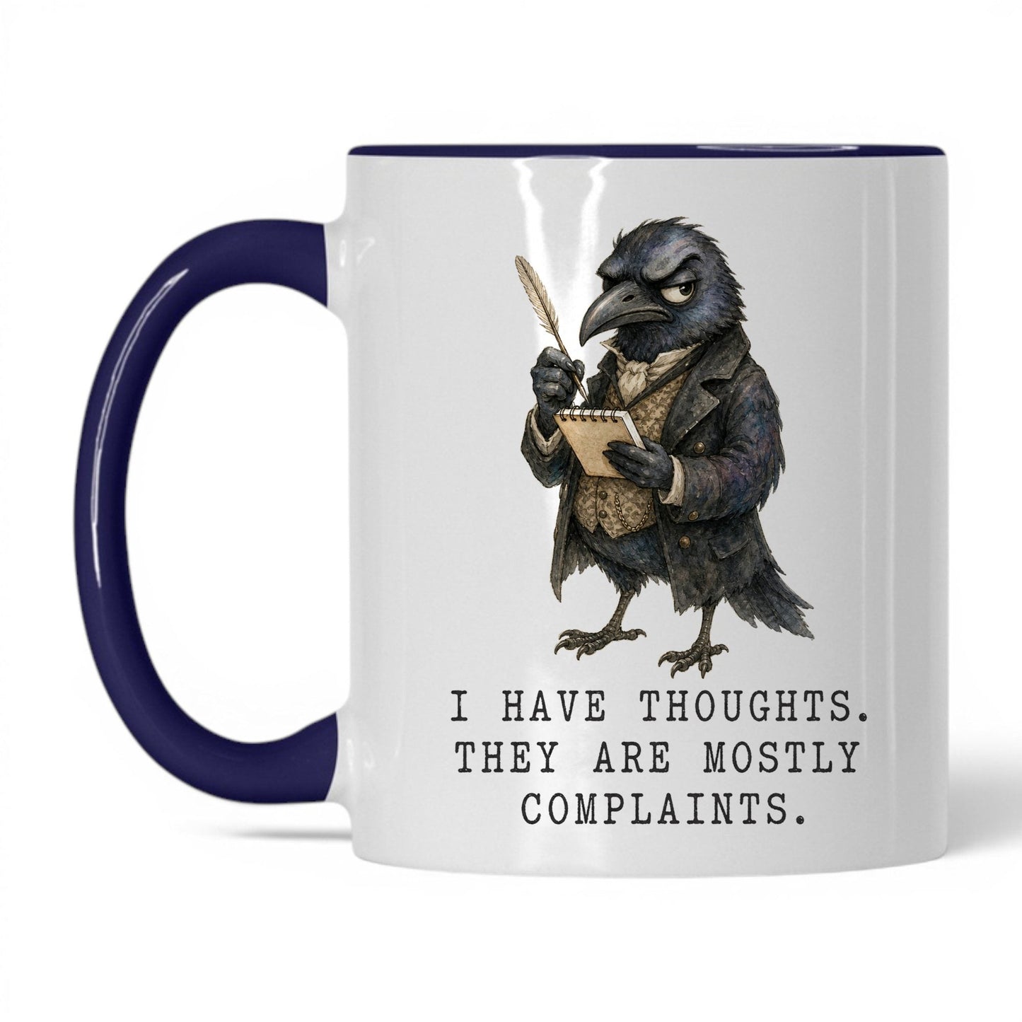 Mostly Complaints Crow Mug – 11oz White Midnight Blue Mug