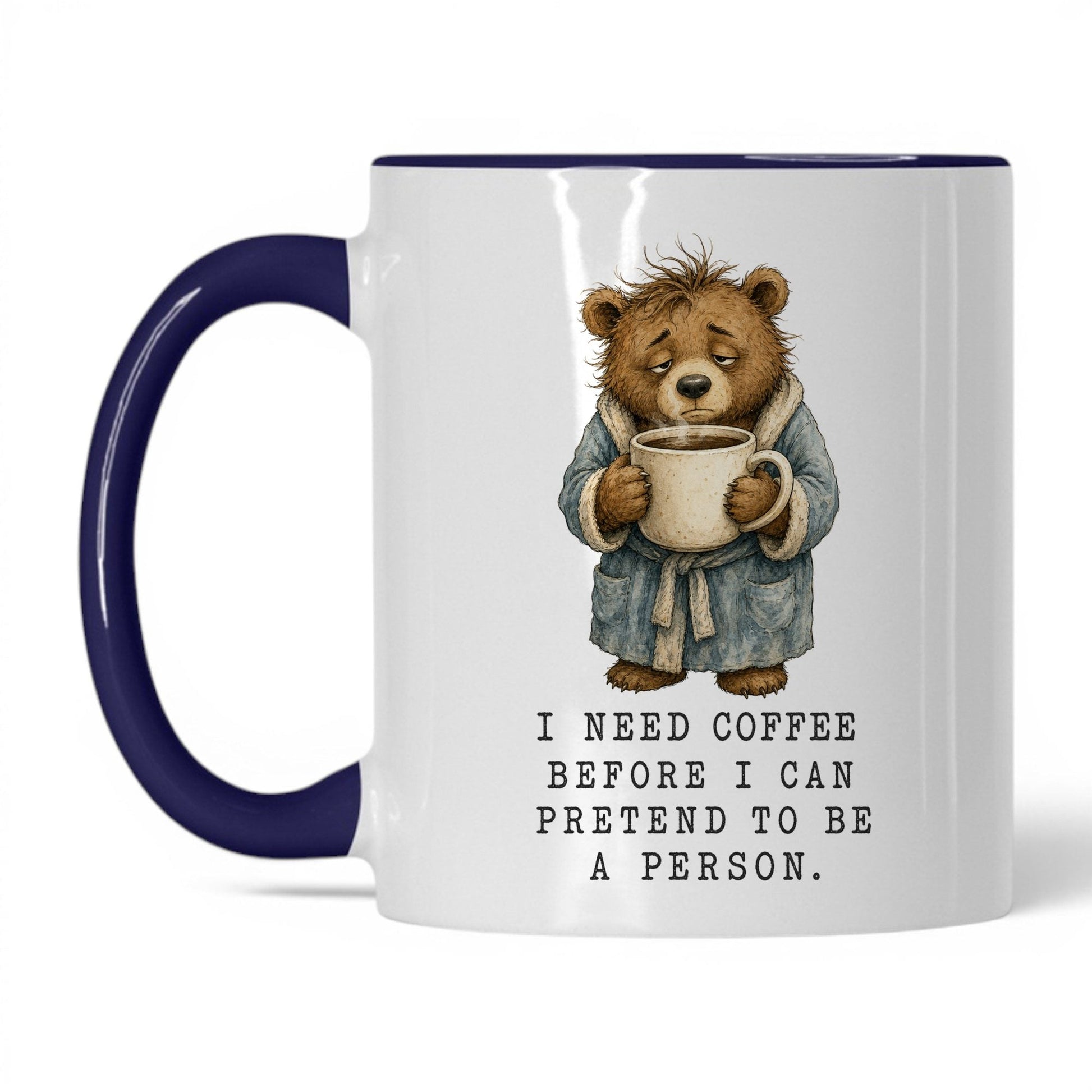 Coffee Before I'm a Person Bear Mug – 11oz White Midnight Blue Mug