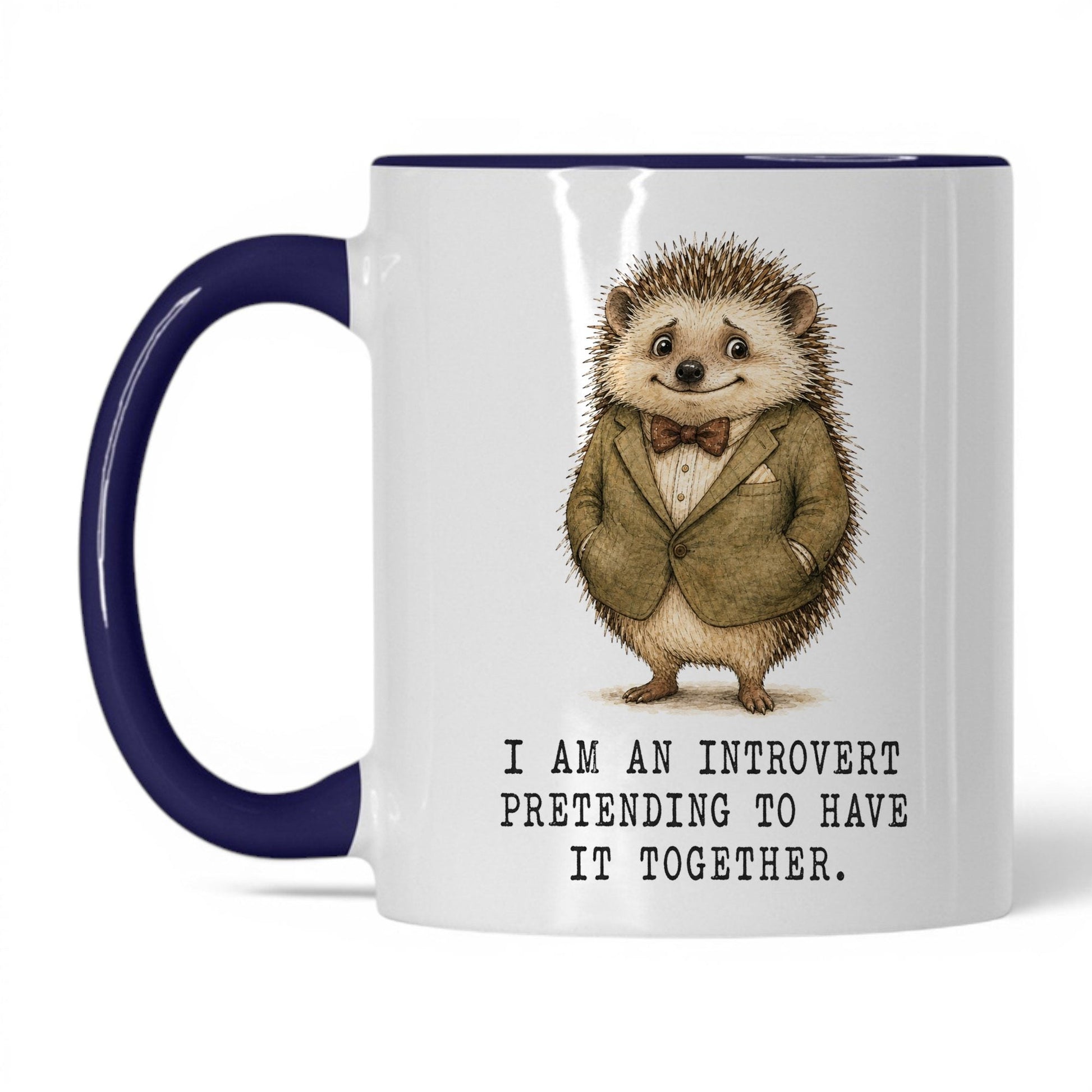 Introvert Pretending Hedgehog Mug – 11oz White Midnight Blue Mug