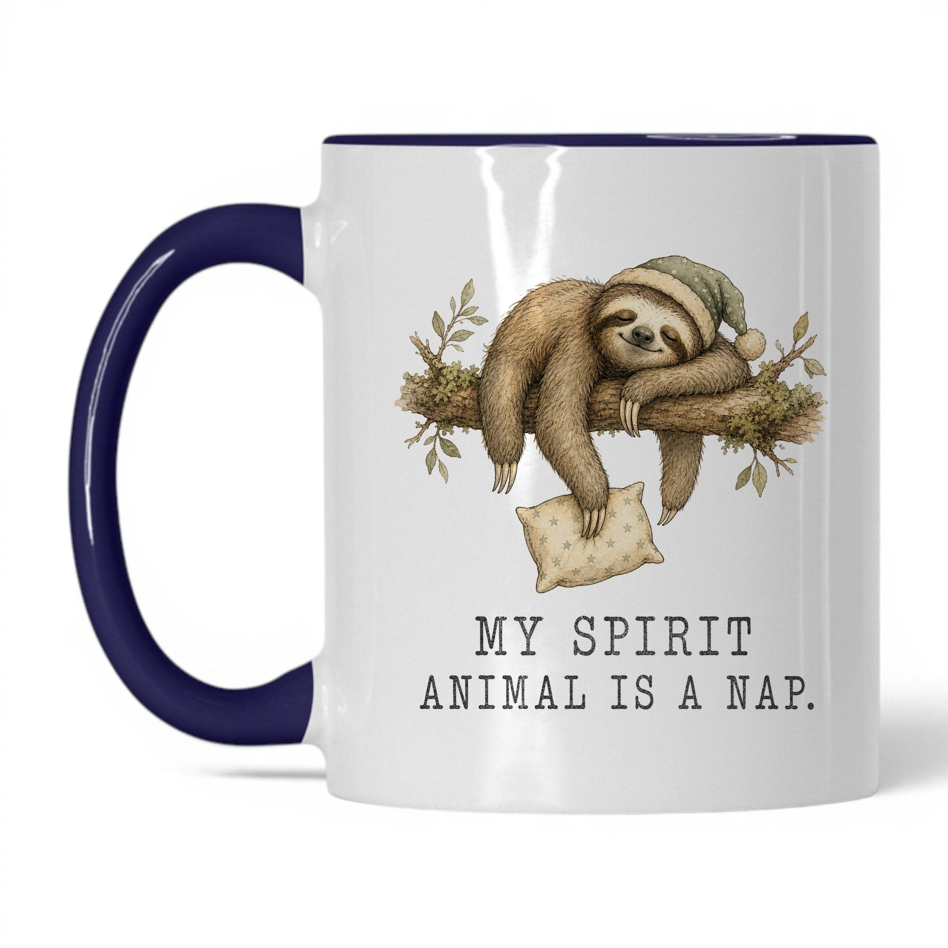 My Spirit Animal Is a Nap Sloth Mug – 11oz White/Midnight Blue Mug