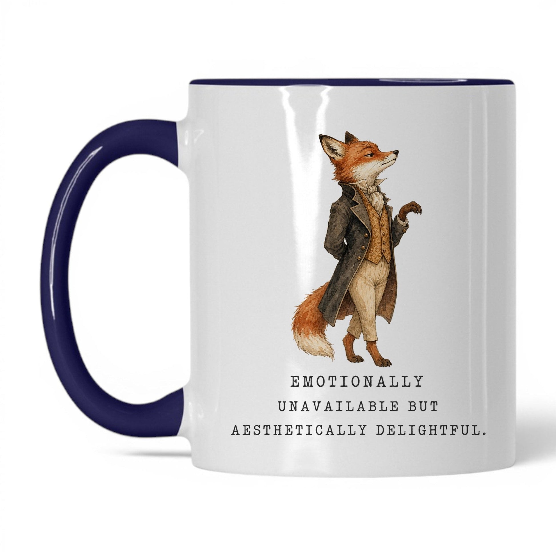 Emotionally Unavailable Fox Mug – 11oz White Midnight Blue Mug