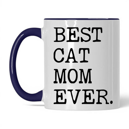 Best Cat Mom Ever 11oz white and midnight blue coffee mug