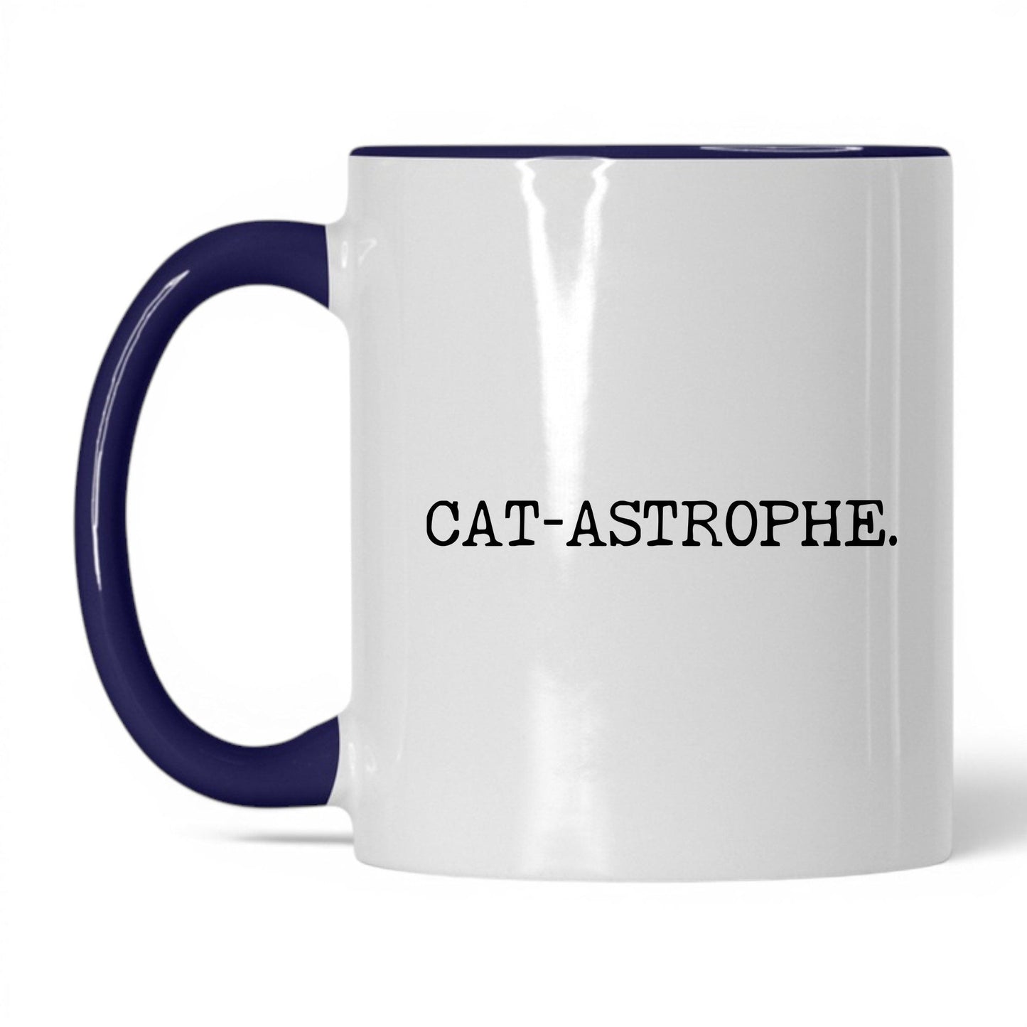 Cat-astrophe 11oz white and midnight blue coffee mug