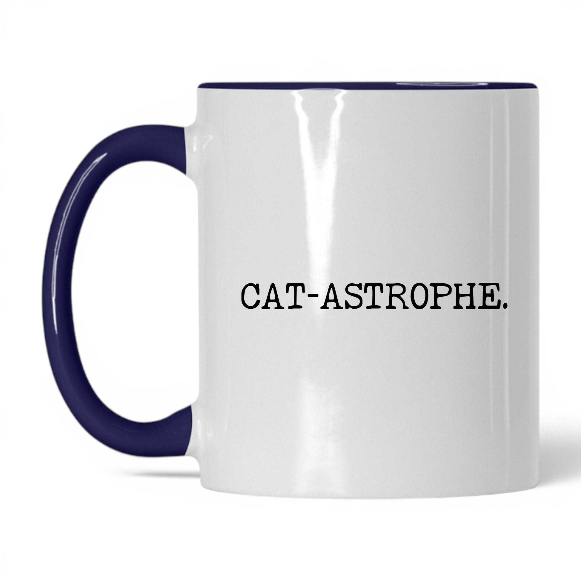 Cat-astrophe 11oz white and midnight blue coffee mug