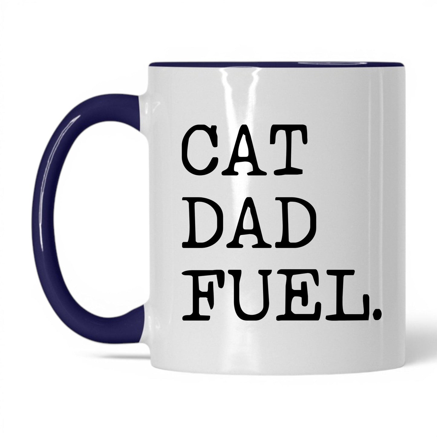 Cat Dad Fuel 11oz white and midnight blue coffee mug