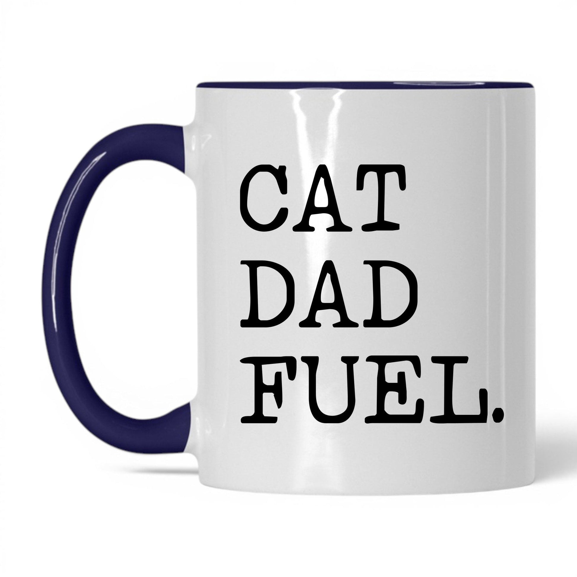 Cat Dad Fuel 11oz white and midnight blue coffee mug