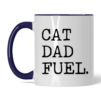 Cat Dad Fuel 11oz white and midnight blue coffee mug