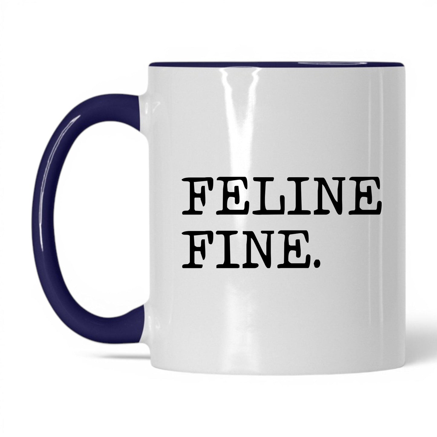 Feline Fine 11oz white and midnight blue coffee mug