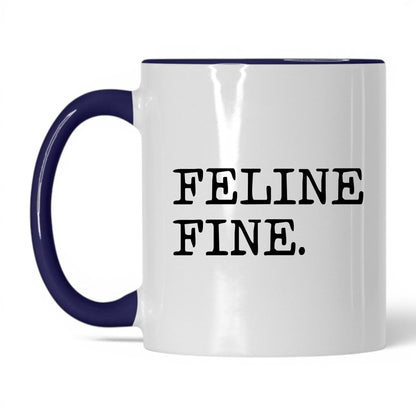 Feline Fine 11oz white and midnight blue coffee mug