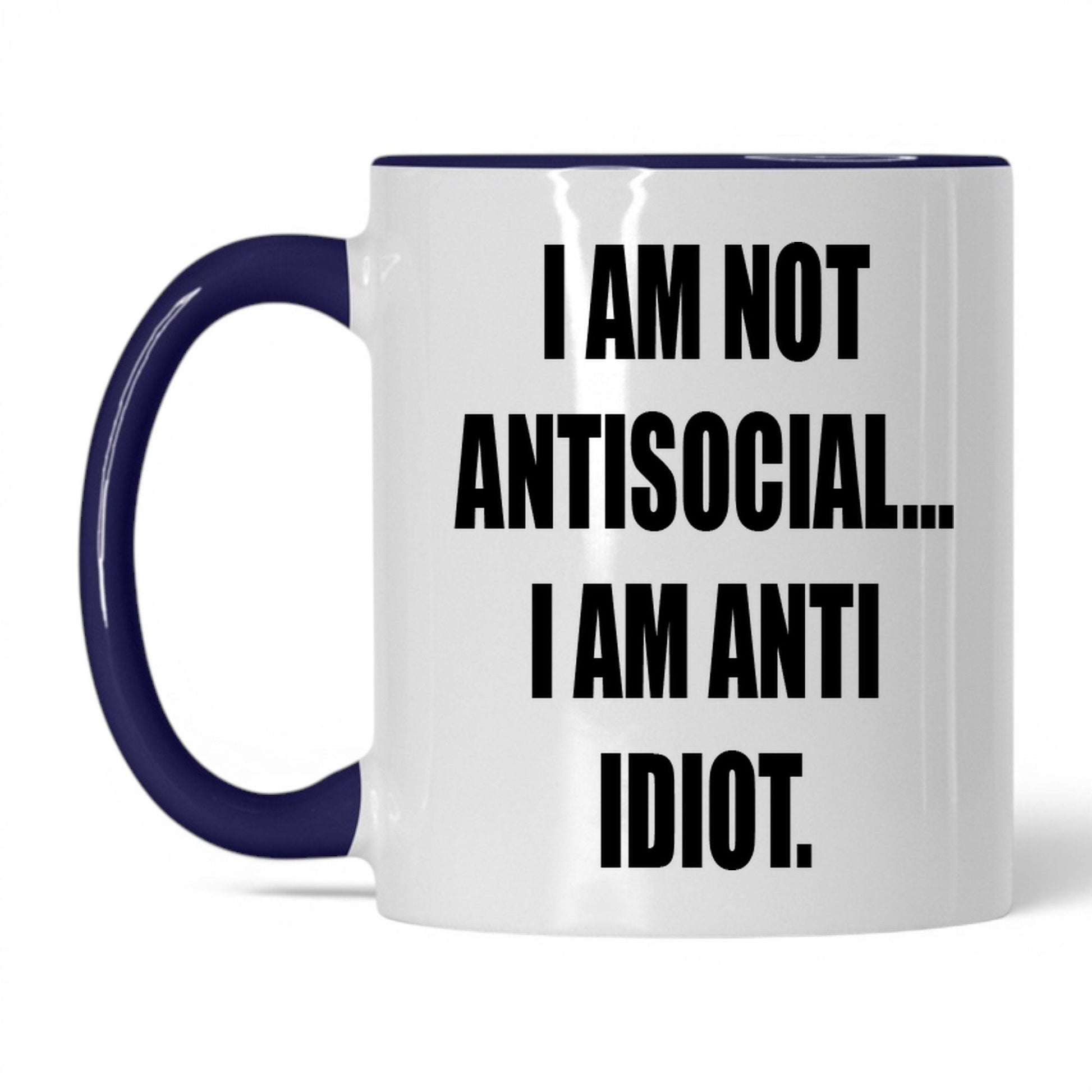 Anti-Idiot Not Antisocial Mug – 11oz White/Midnight Blue Mug