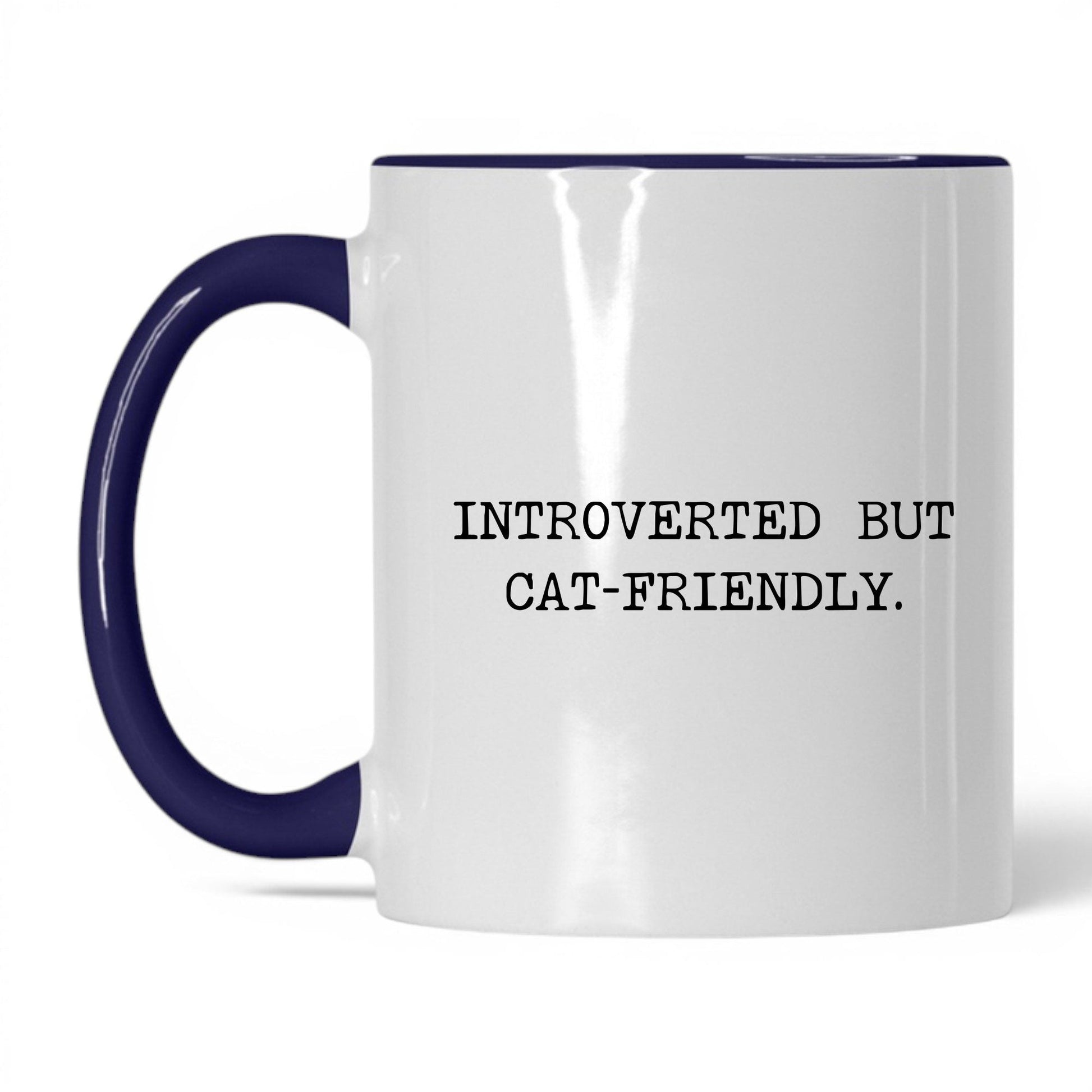 Introverted but Cat-Friendly 11oz white and midnight blue coffee mug