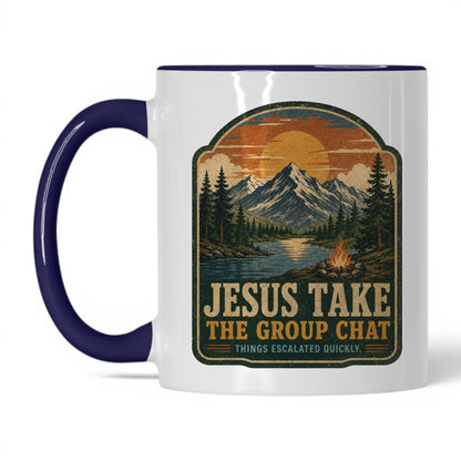 Jesus Take The Group Chat Sunset Mug – 11oz White/Midnight Blue Mug