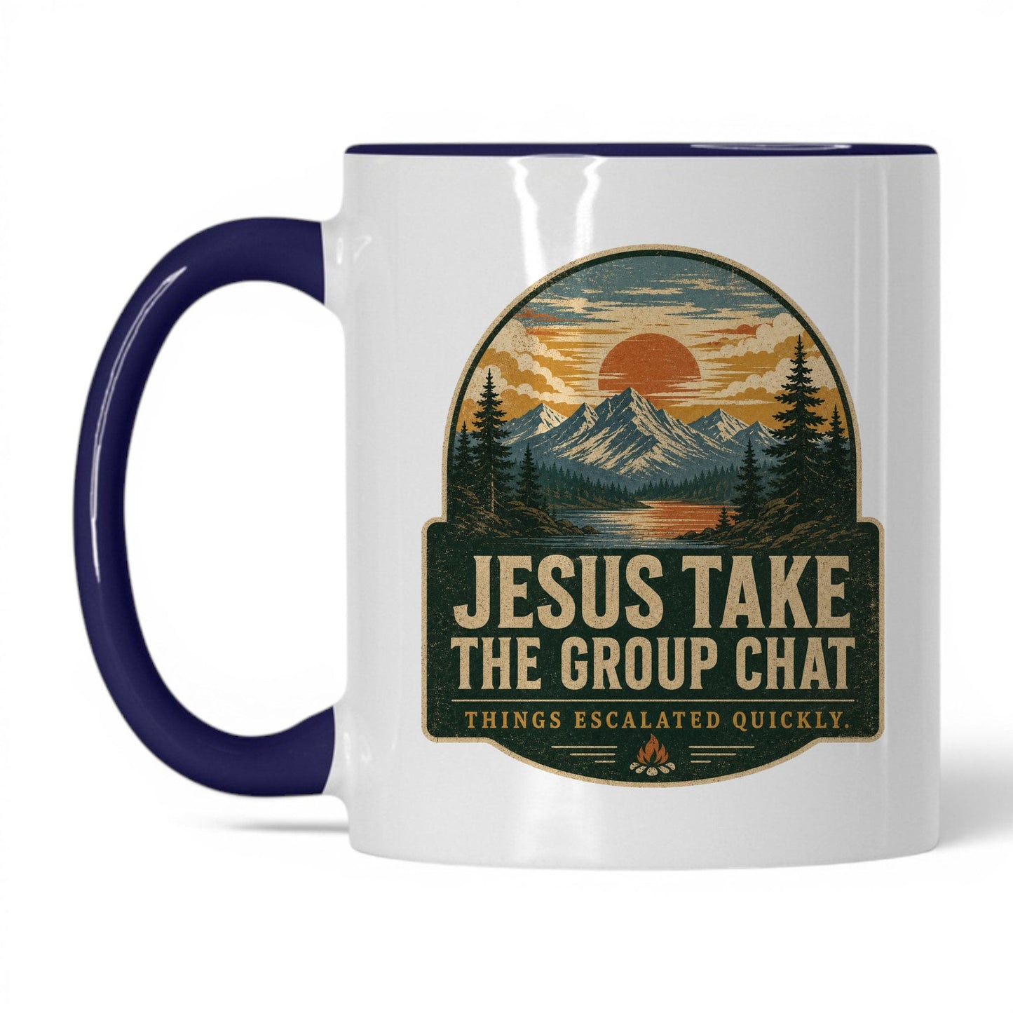 Jesus Take The Group Chat Mug – 11oz White/Midnight Blue Mug