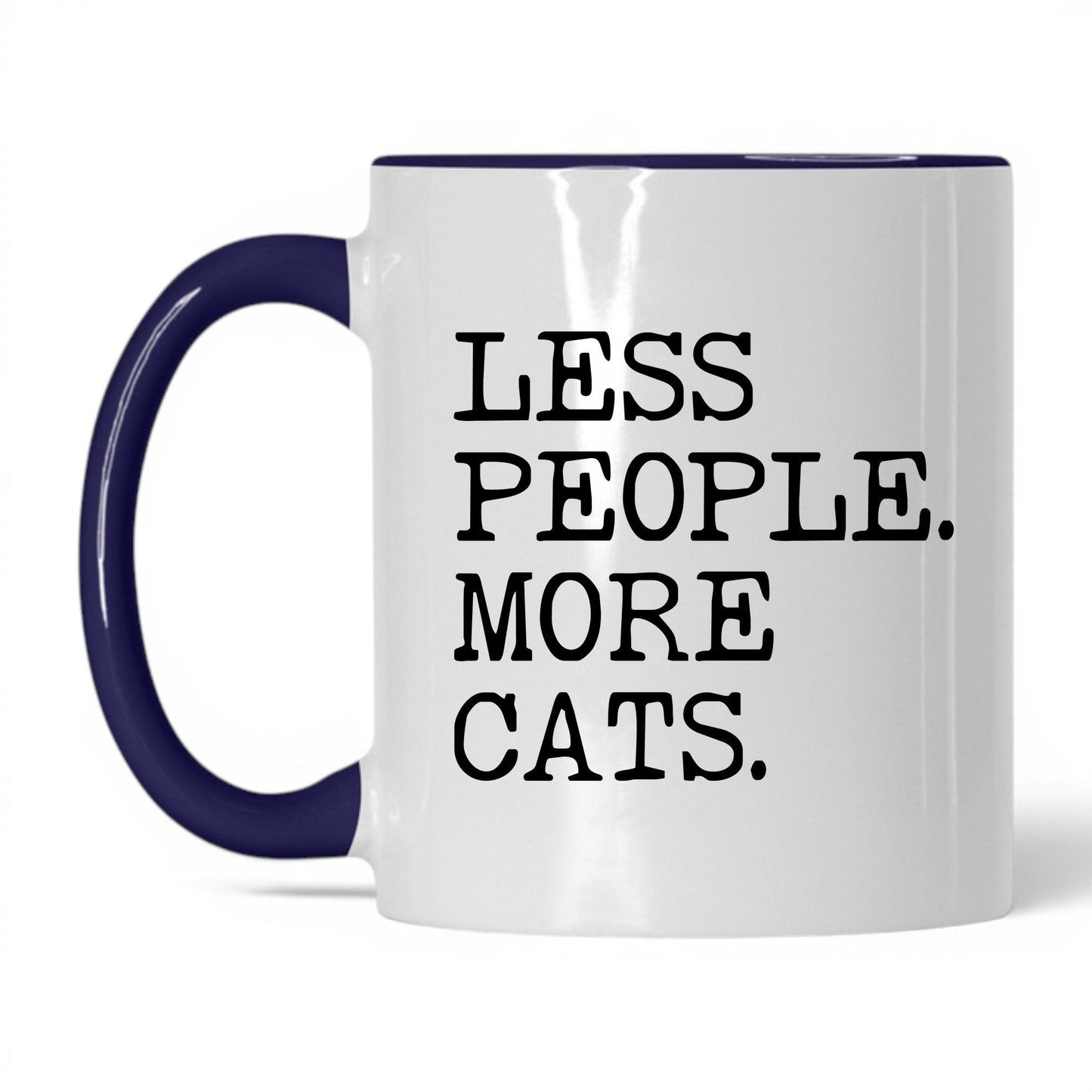 Less People More Cats 11oz white and midnight blue coffee mug