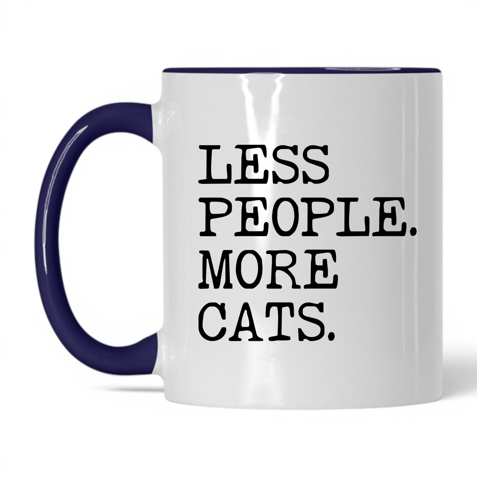 Less People More Cats 11oz white and midnight blue coffee mug