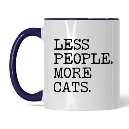 Less People More Cats 11oz white and midnight blue coffee mug