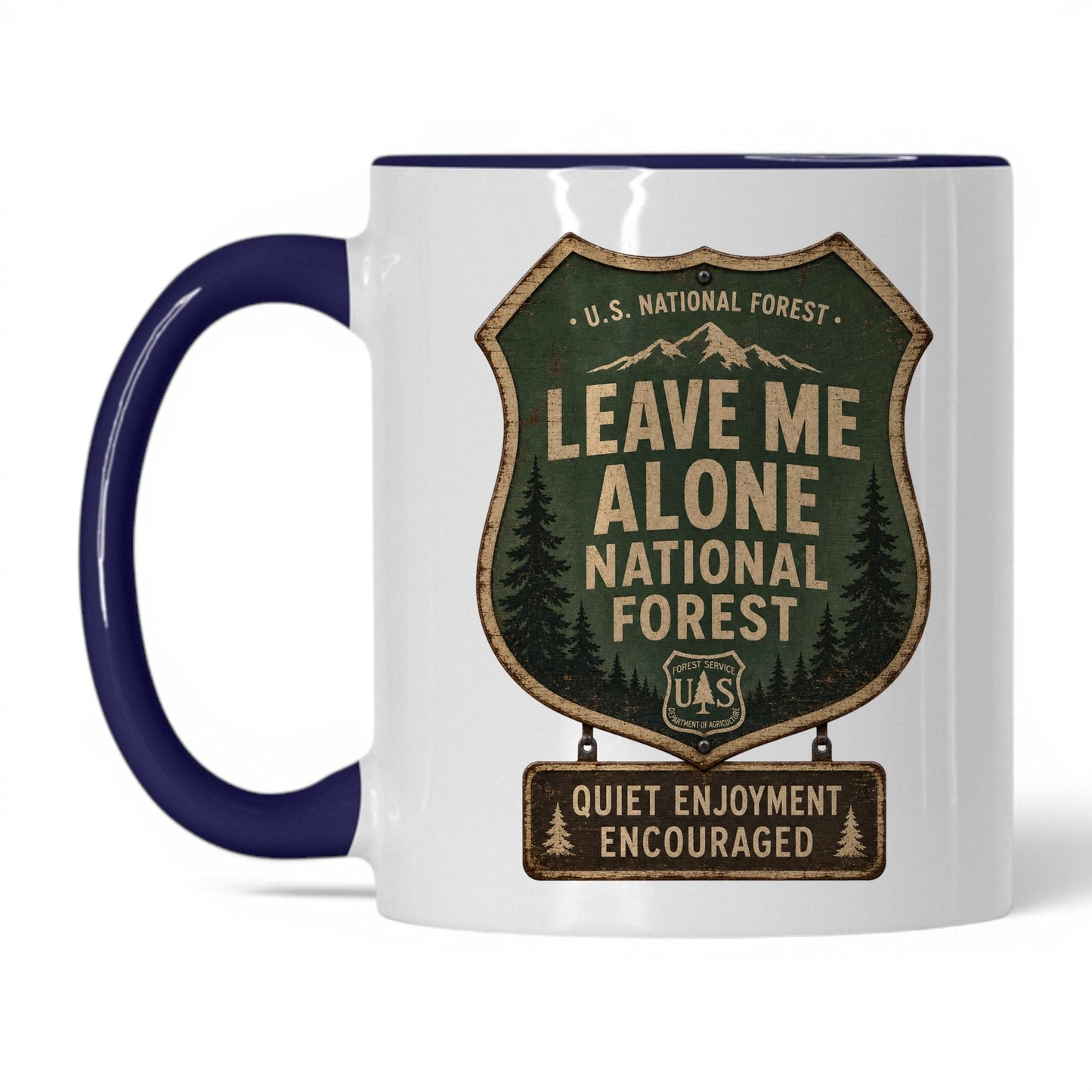 Leave Me Alone National Forest Mug – 11oz White/Midnight Blue Mug