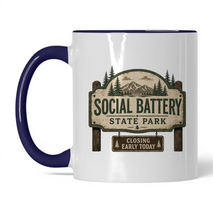 Social Battery State Park Mug – 11oz White/Midnight Blue Mug