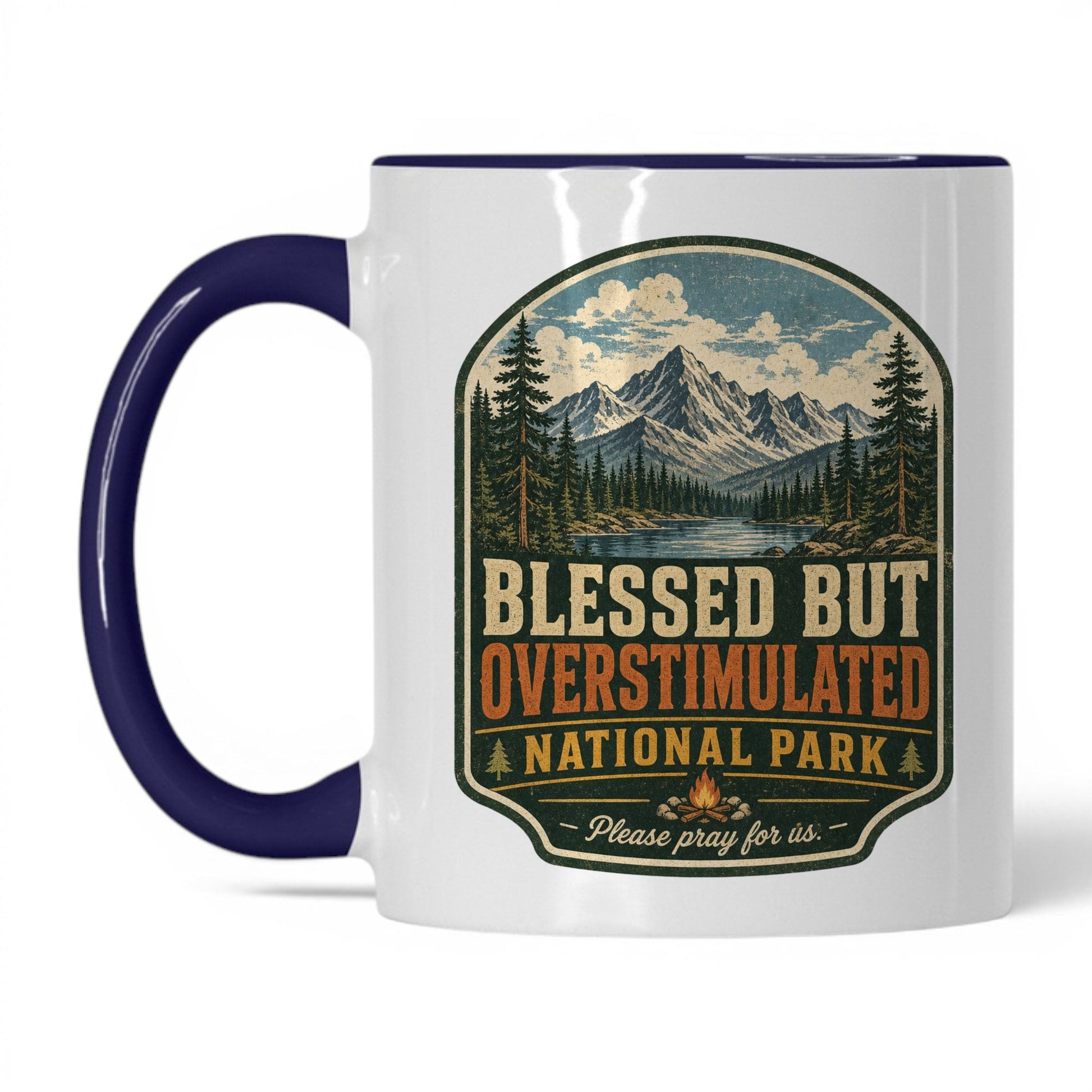 Blessed But Overstimulated Mug – 11oz White/Midnight Blue Mug