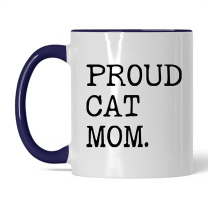 Proud Cat Mom 11oz white and midnight blue coffee mug