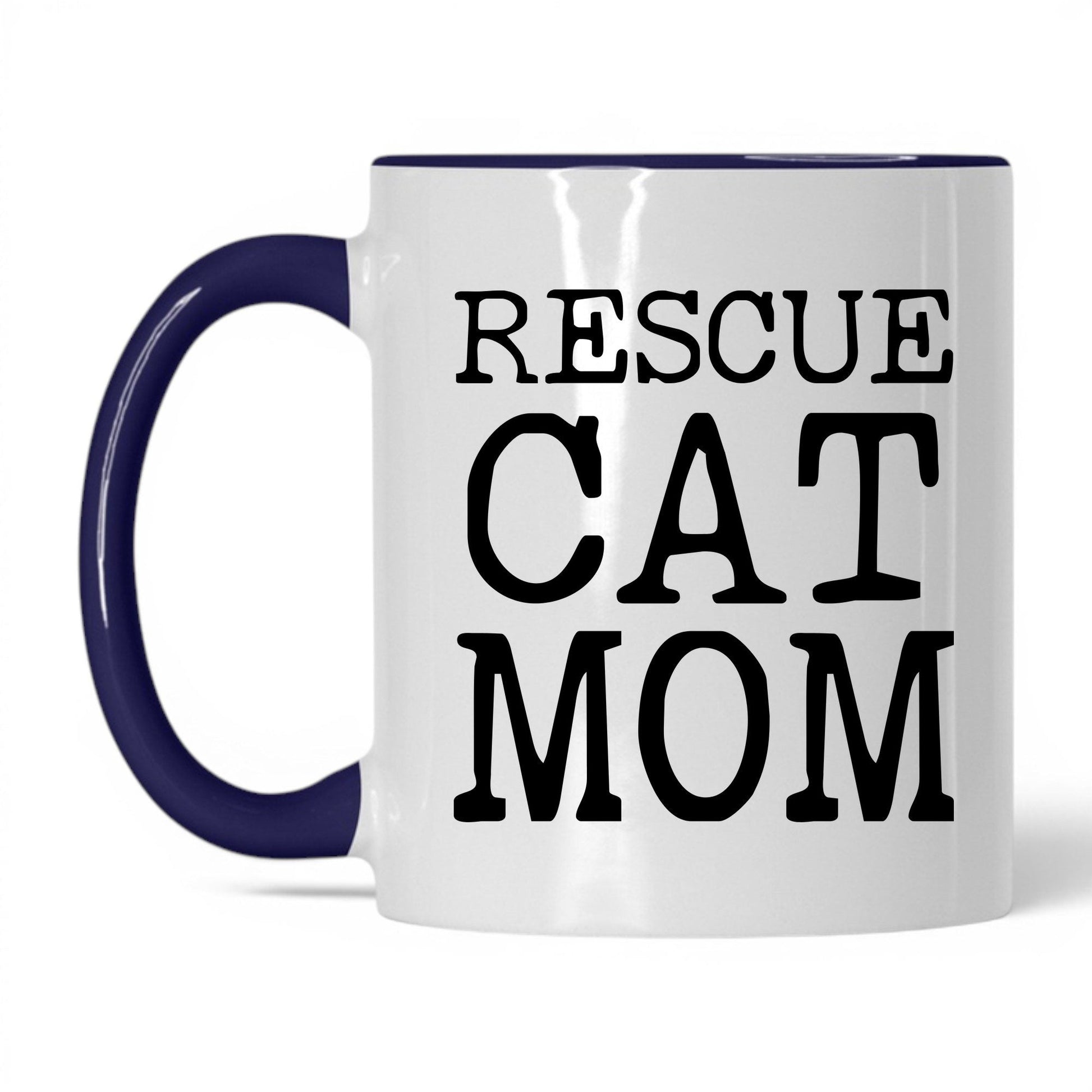 Rescue Cat Mom 11oz white and midnight blue coffee mug