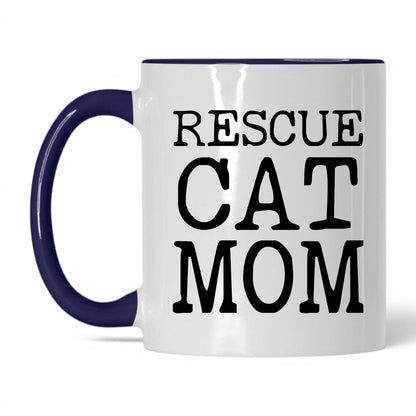 Rescue Cat Mom 11oz white and midnight blue coffee mug