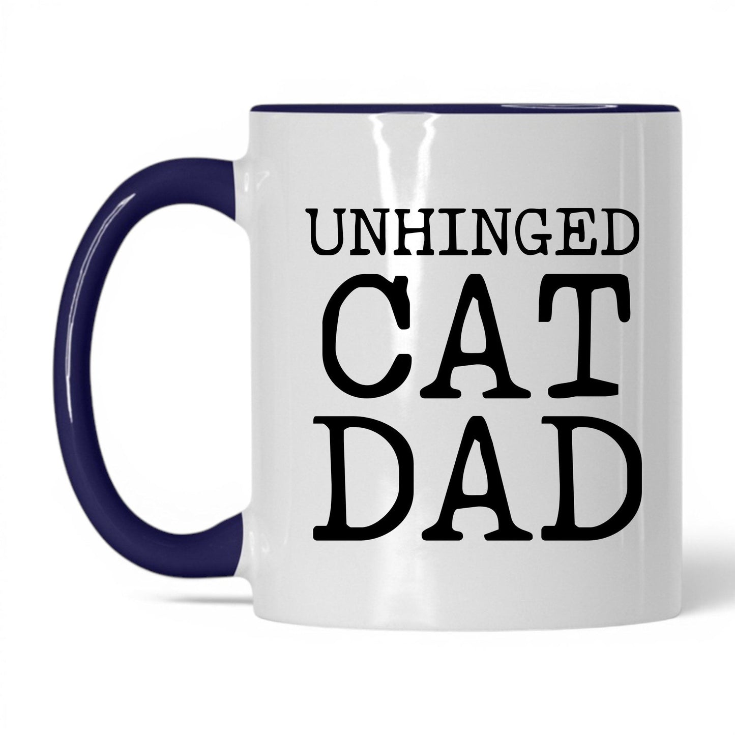 Unhinged Cat Dad 11oz white and midnight blue coffee mug