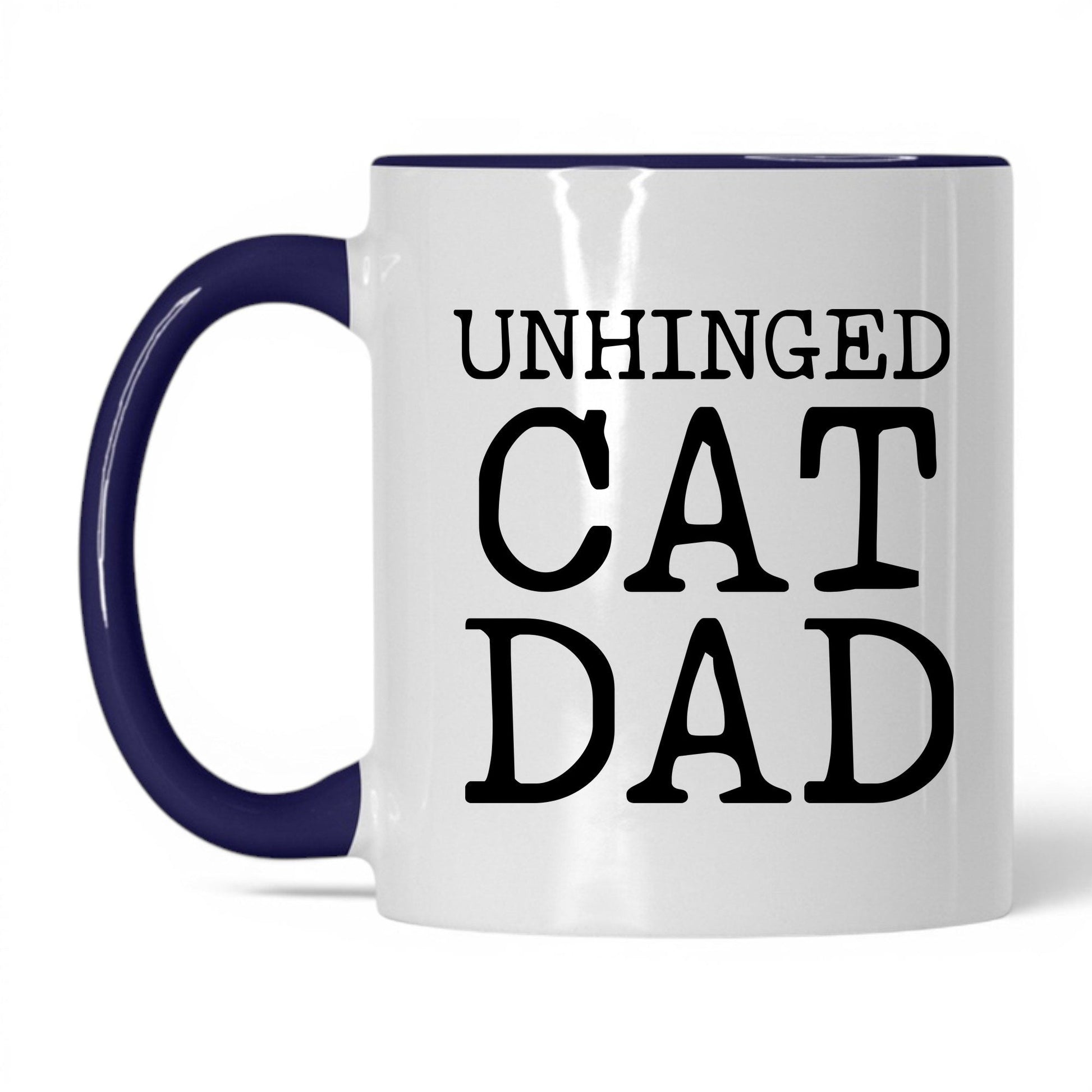 Unhinged Cat Dad 11oz white and midnight blue coffee mug