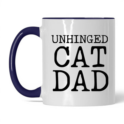 Unhinged Cat Dad 11oz white and midnight blue coffee mug