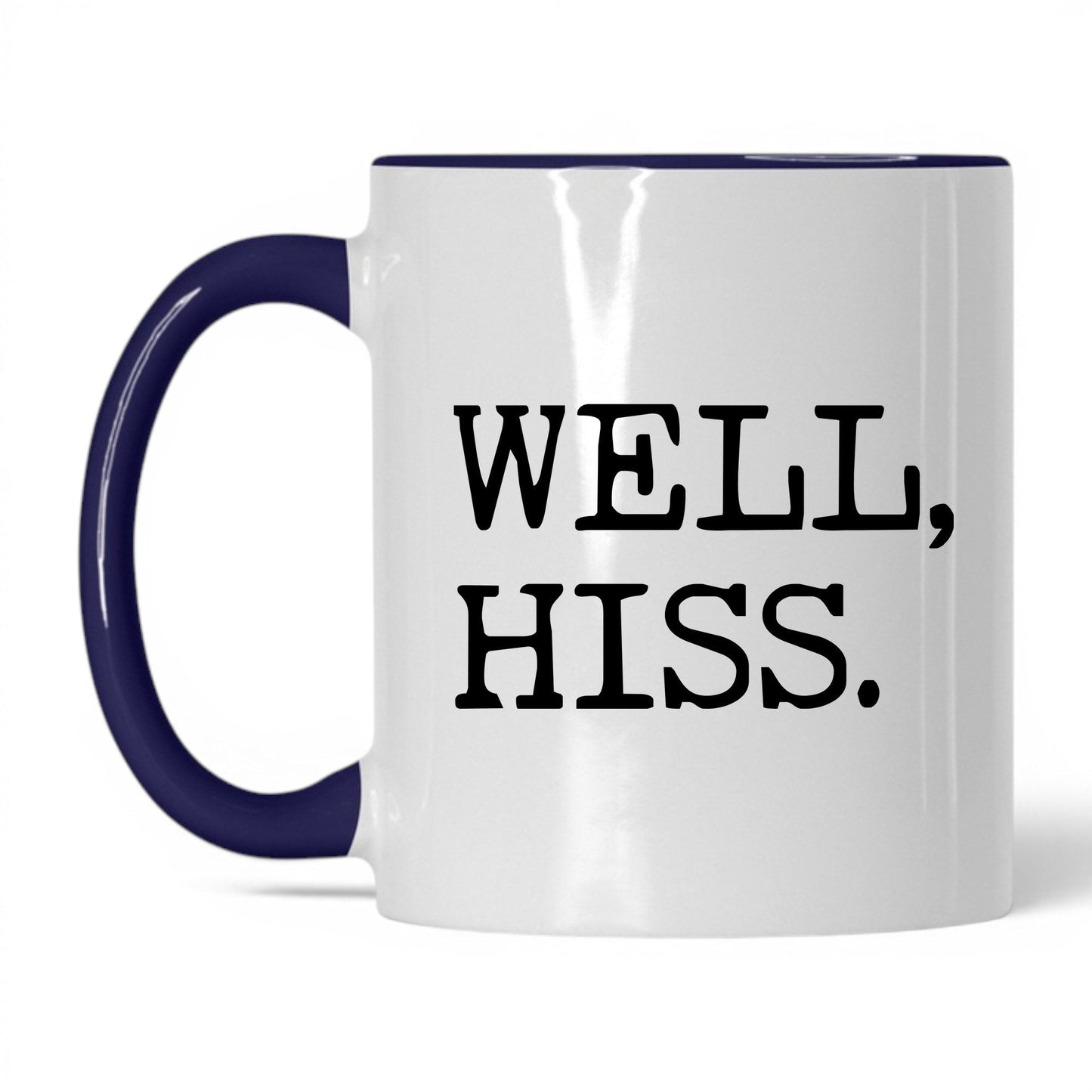 Well Hiss 11oz white and midnight blue coffee mug