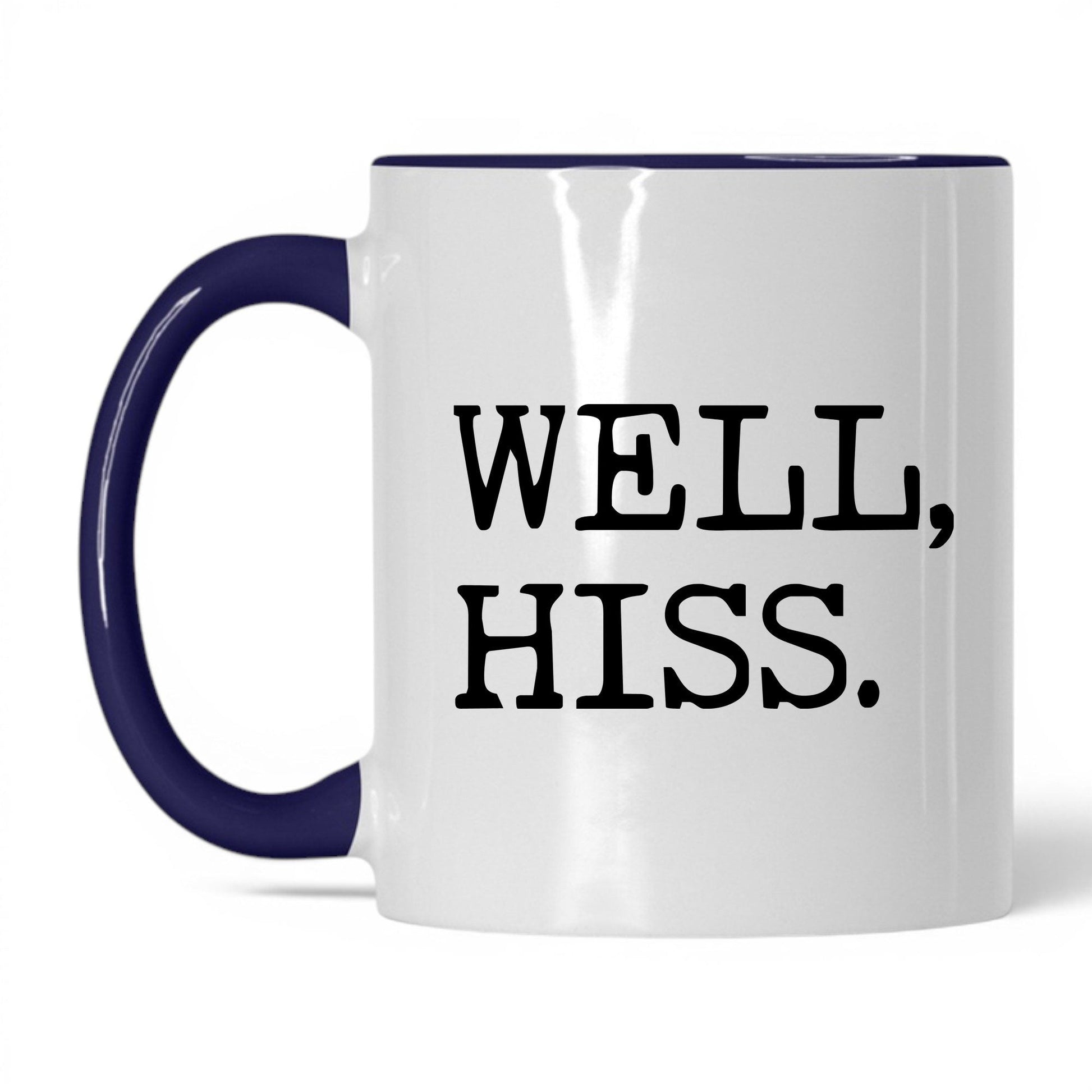 Well Hiss 11oz white and midnight blue coffee mug