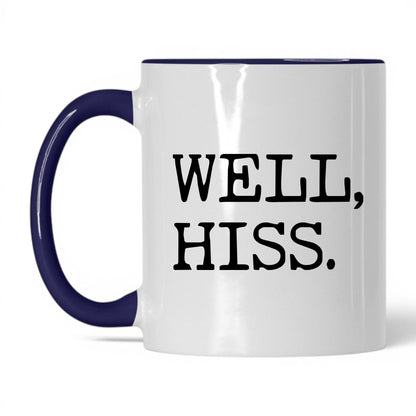 Well Hiss 11oz white and midnight blue coffee mug