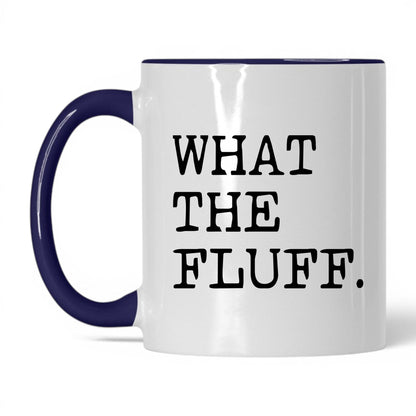 What the Fluff 11oz white and midnight blue coffee mug