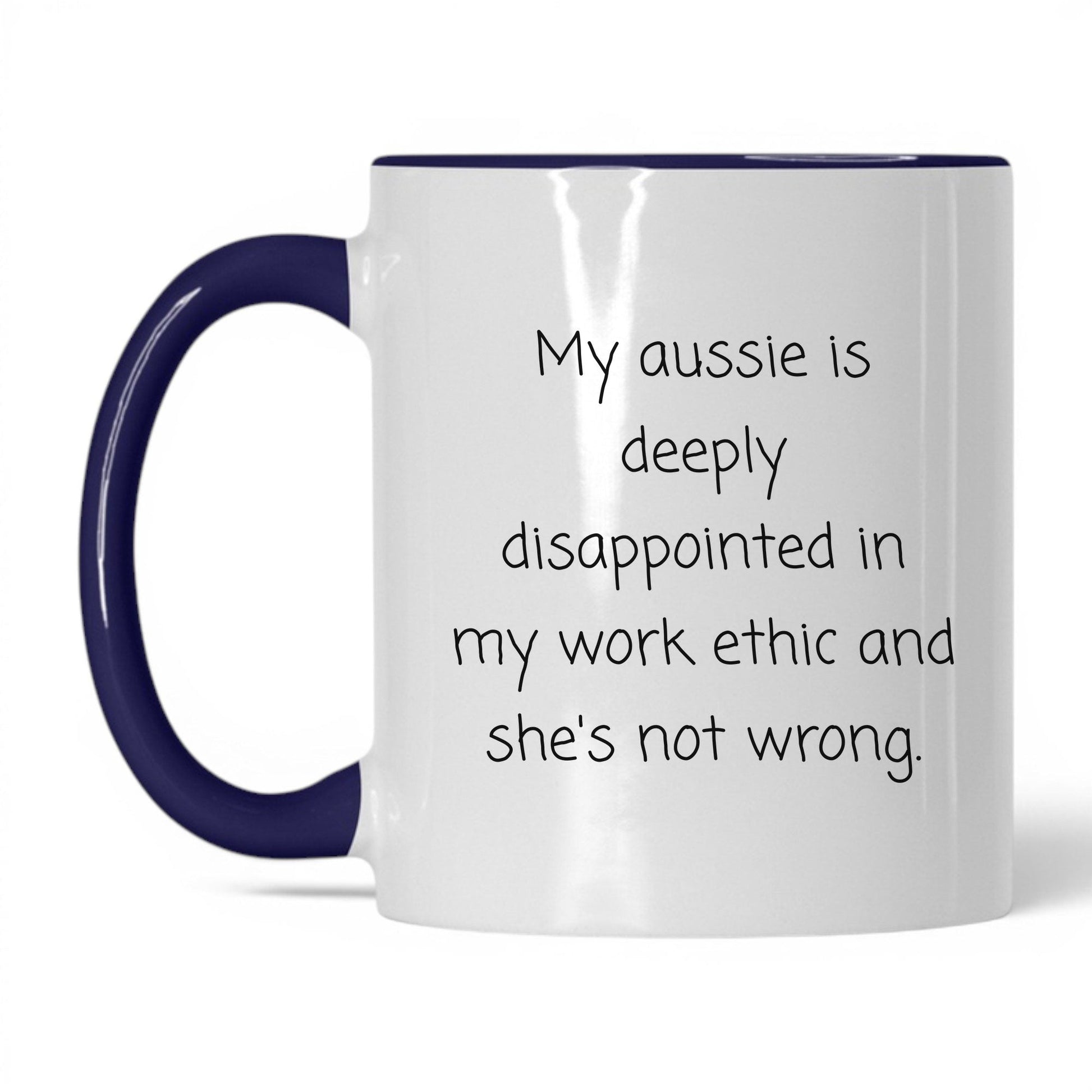 Disappointed Australian Shepherd Mug – 11oz White/Midnight Blue Mug