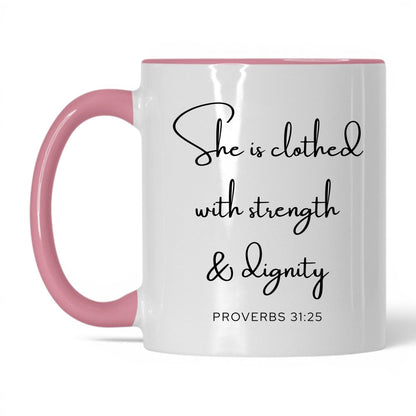 Clothed With Strength Mug – 11oz White/Midnight Blue Mug
