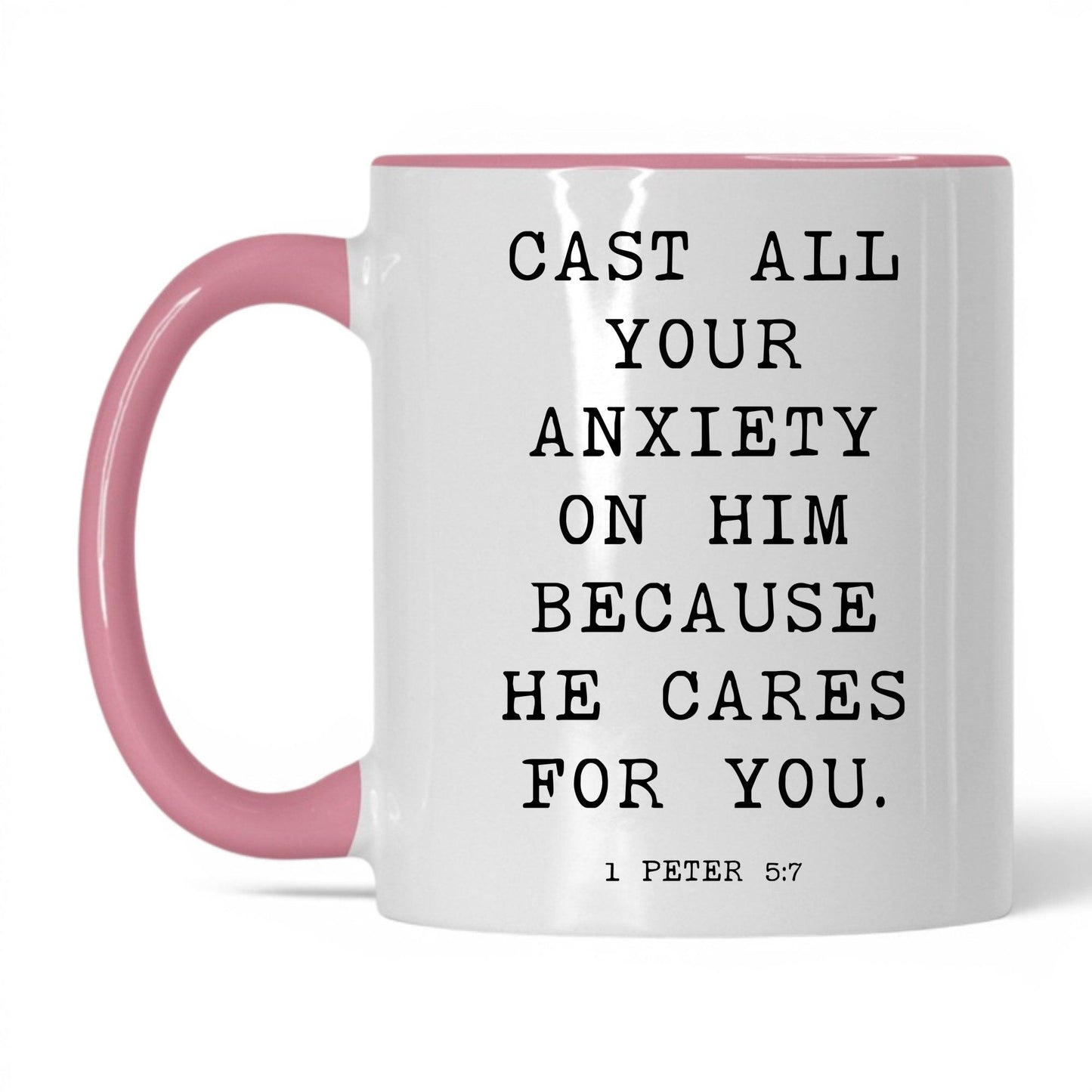 Cast Your Anxiety on Him Mug – 11oz White/Midnight Blue Mug