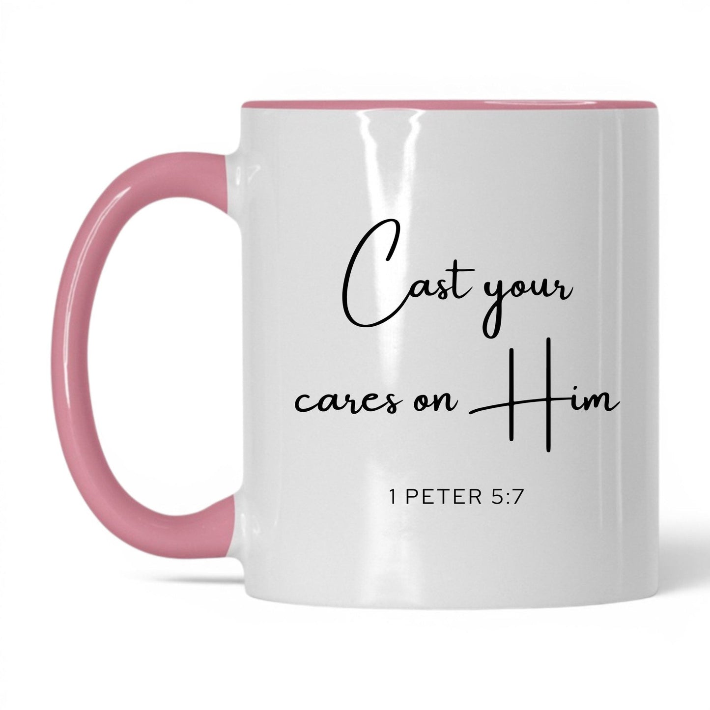 Cast Your Cares on Him Mug – 11oz White/Midnight Blue Mug