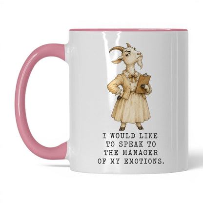 Manager of My Emotions Goat Mug – 11oz Pink Mug