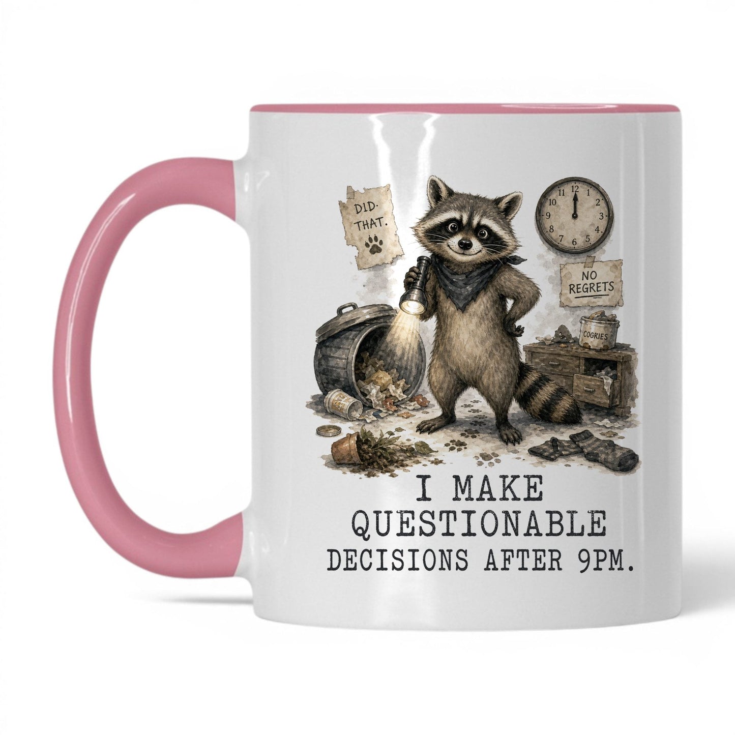 Questionable Decisions Raccoon Mug – 11oz White/Pink Mug