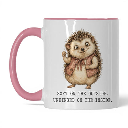 Soft But Unhinged Hedgehog Mug – 11oz White Pink Mug