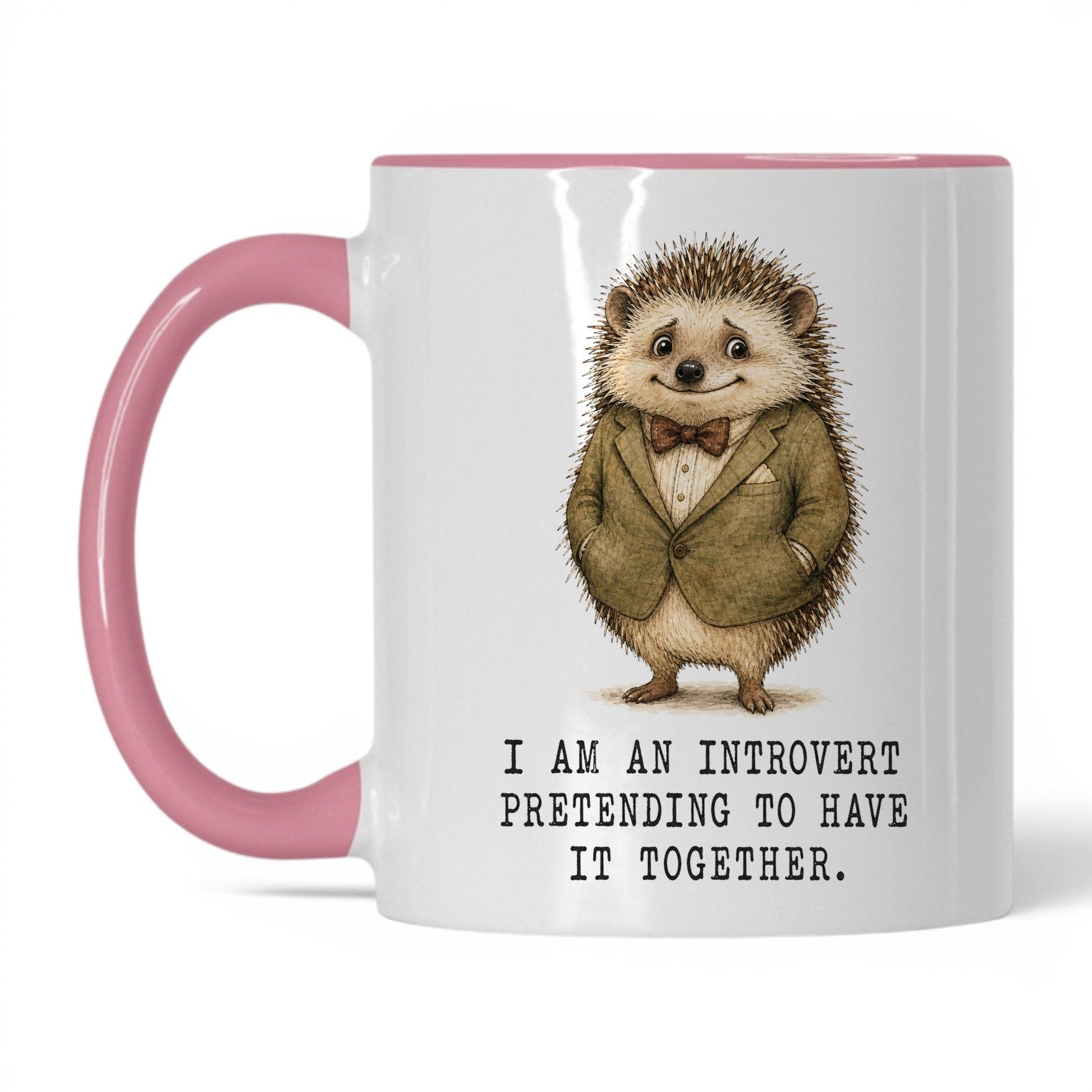 Introvert Pretending Hedgehog Mug – 11oz White Pink Mug