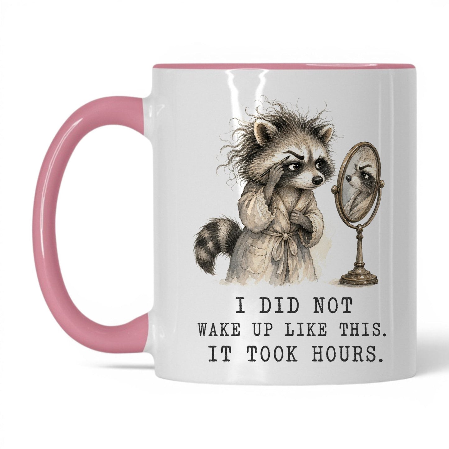 It Took Hours Raccoon Mug – 11oz White/Pink Mug