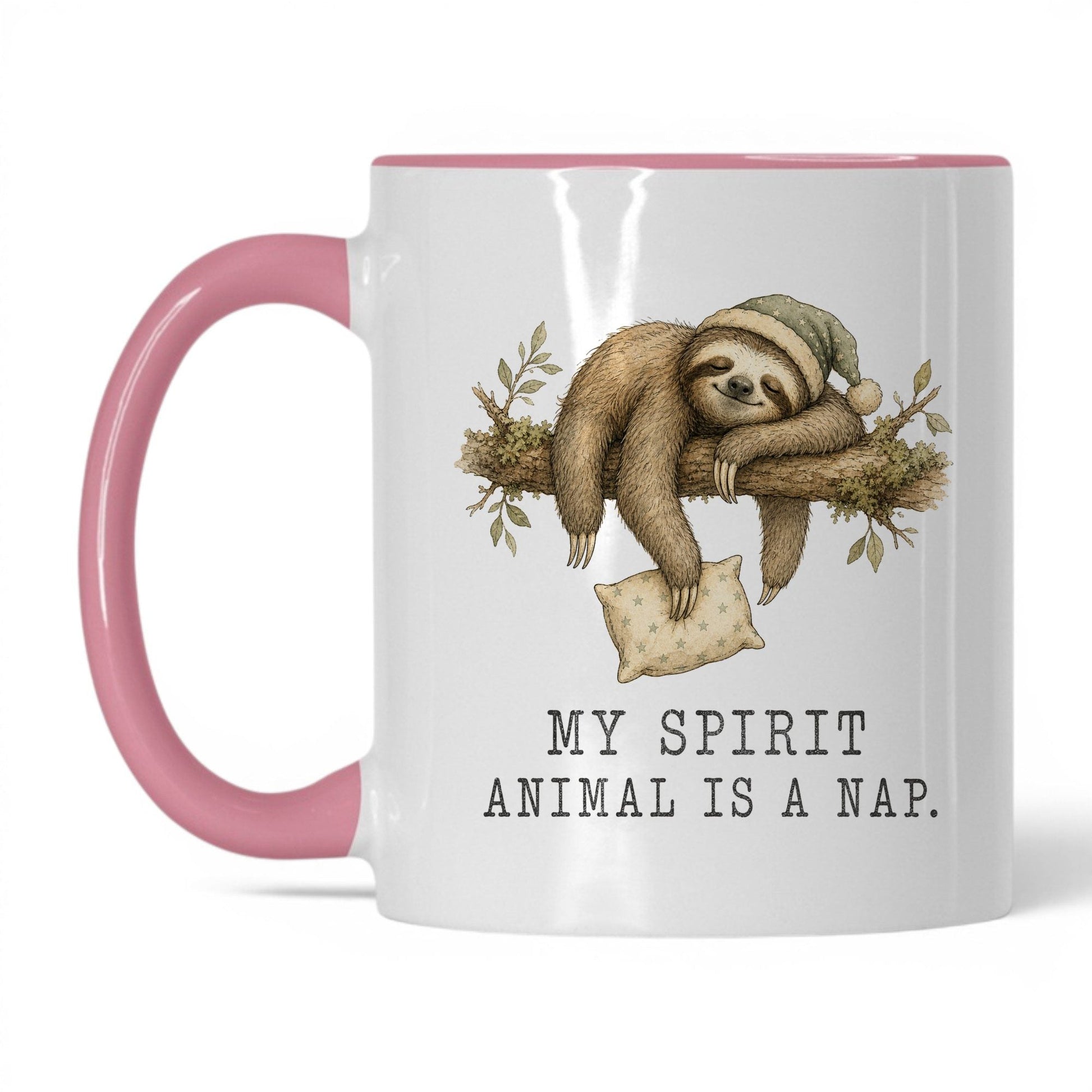 My Spirit Animal Is a Nap Sloth Mug – 11oz White/Pink Mug