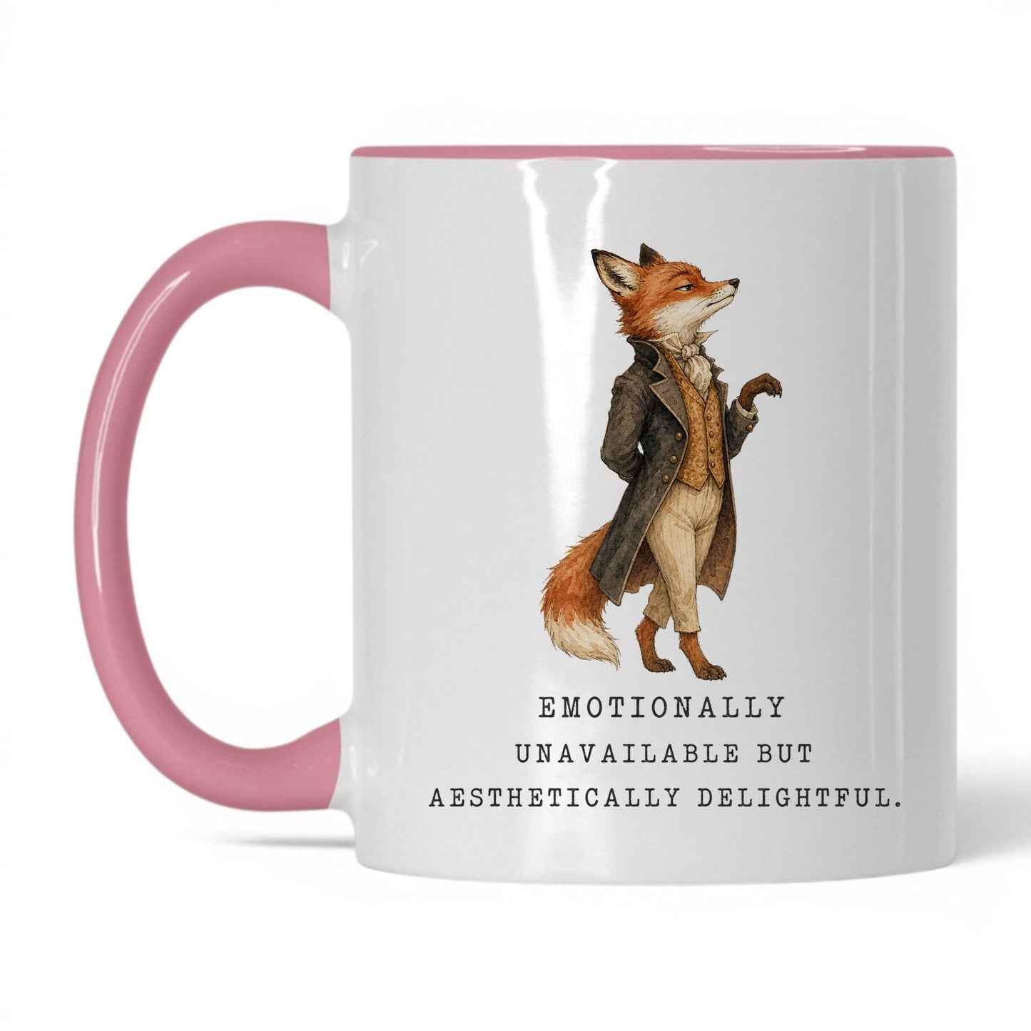 Emotionally Unavailable Fox Mug – 11oz White Pink Mug