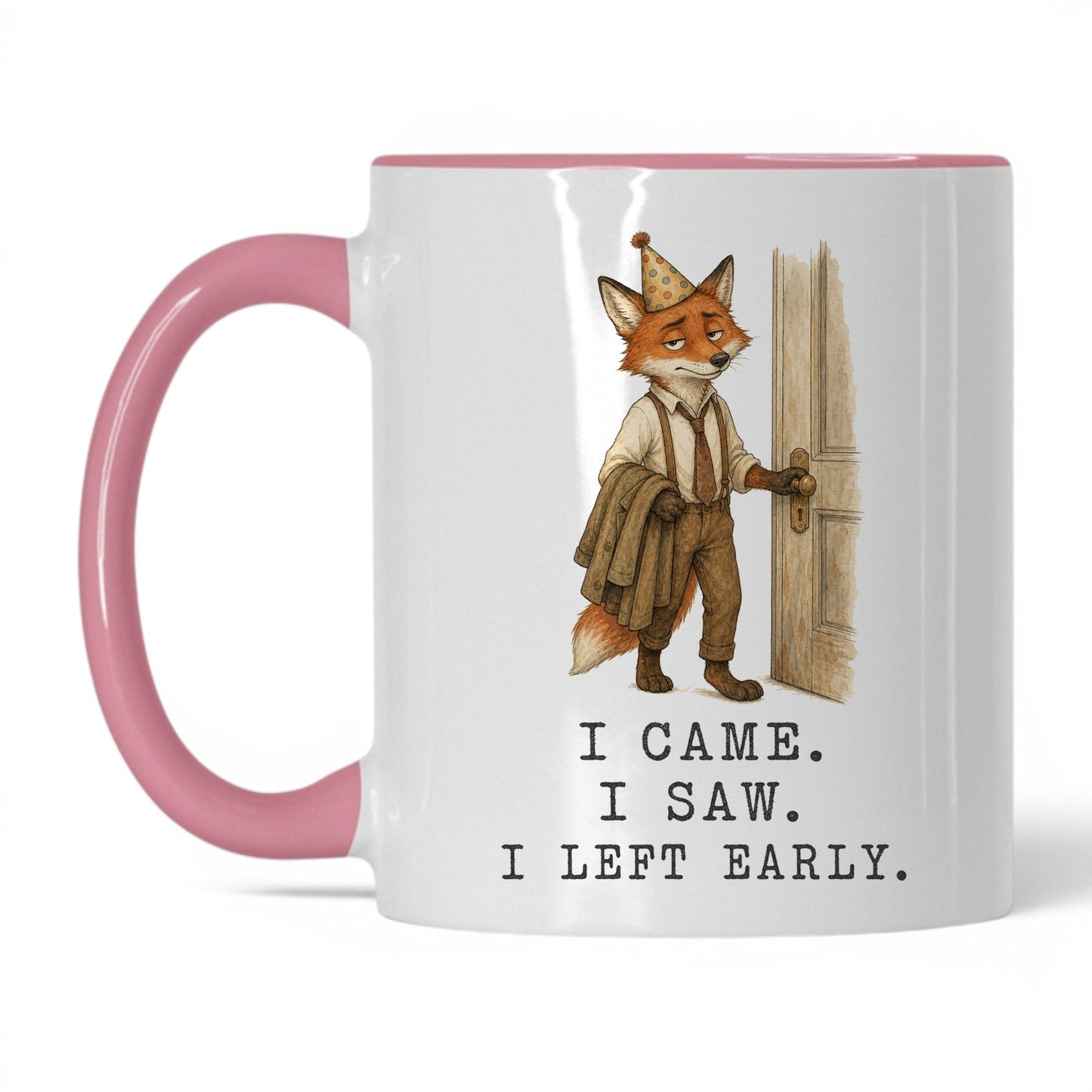 Left the Party Early Fox Mug – 11oz Pink Mug
