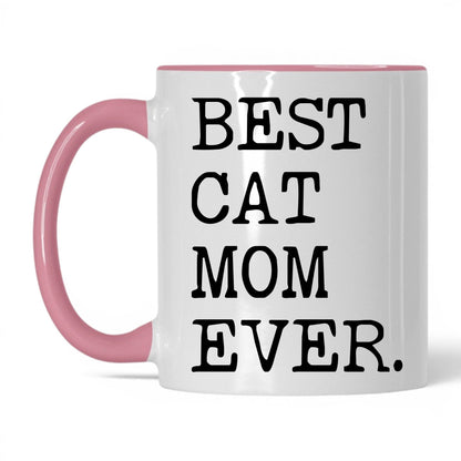 Best Cat Mom Ever 11oz white and pink coffee mug