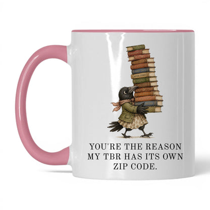 My TBR Has Its Own Zip Code Mug – 11oz White/Pink Mug