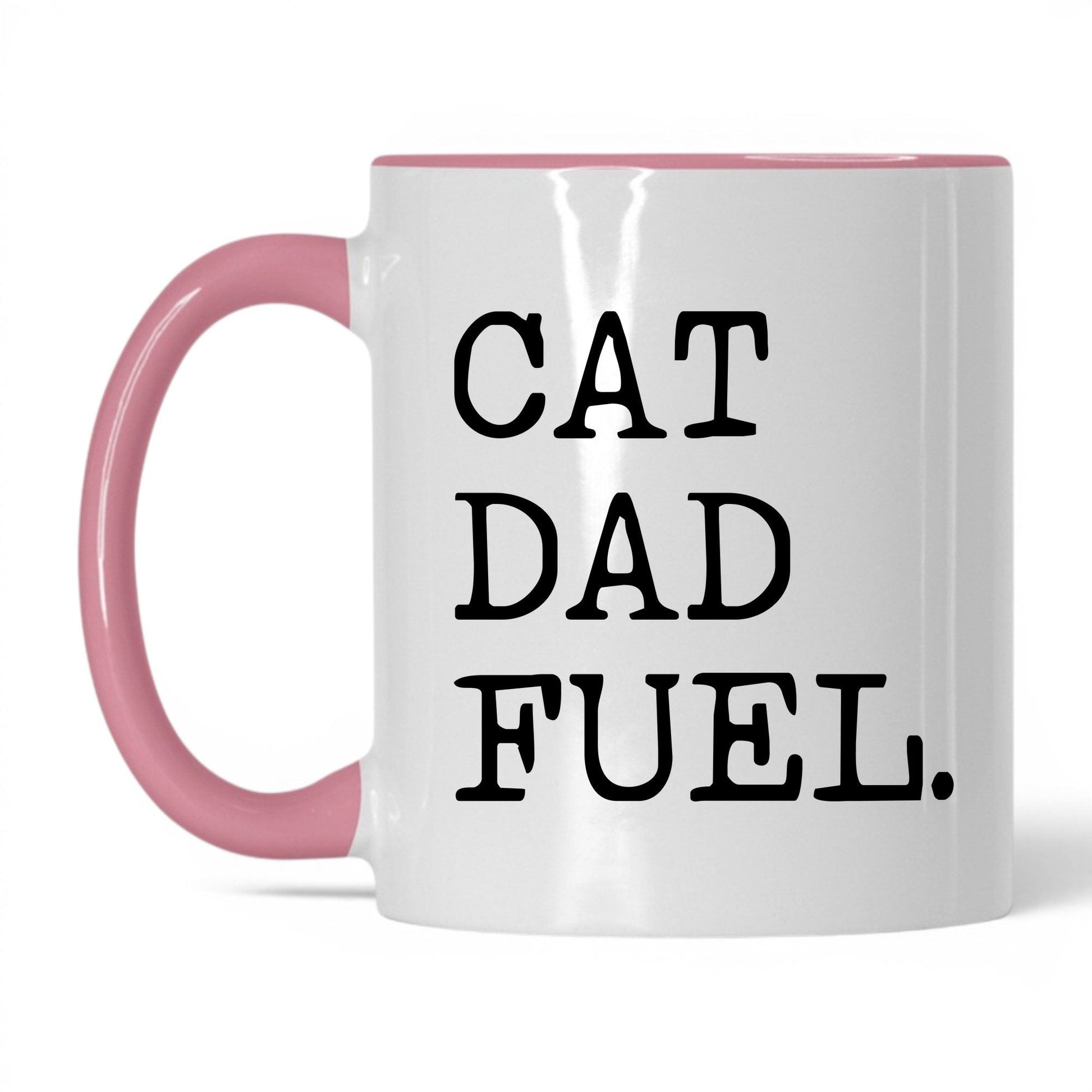 Cat Dad Fuel 11oz white and pink coffee mug