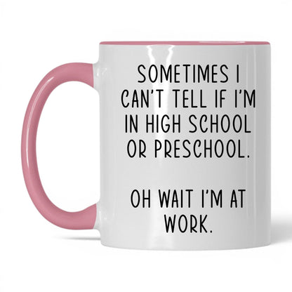 High School or Preschool Mug – 11oz White/Pink Mug