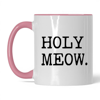 Holy Meow 11oz white and pink coffee mug
